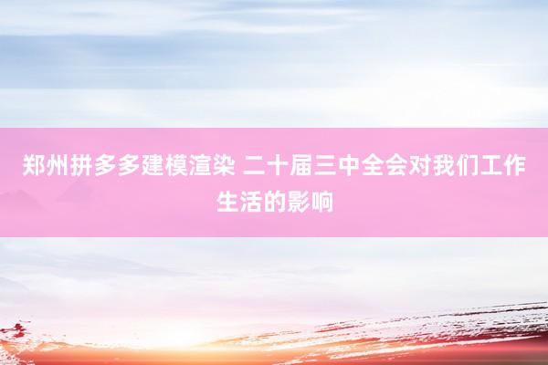 郑州拼多多建模渲染 二十届三中全会对我们工作生活的影响